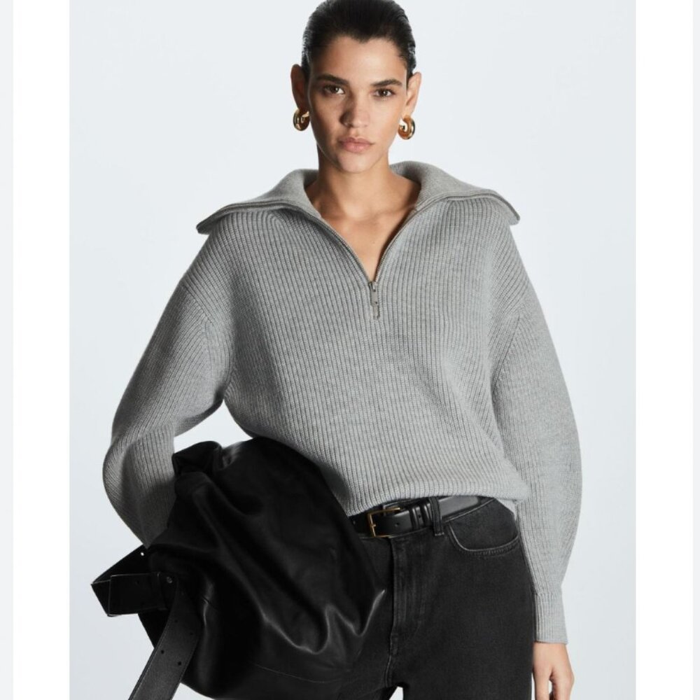 COS Gray Wool And Cotton Half-zip **RARE